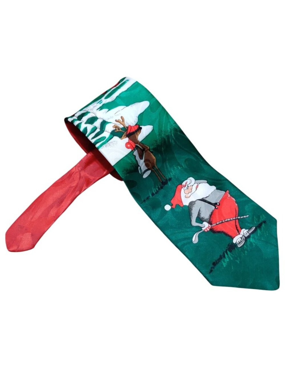 Hallmark Necktie Vintage Santa Golf Reindeer Christmas Happy Holidays USA Made